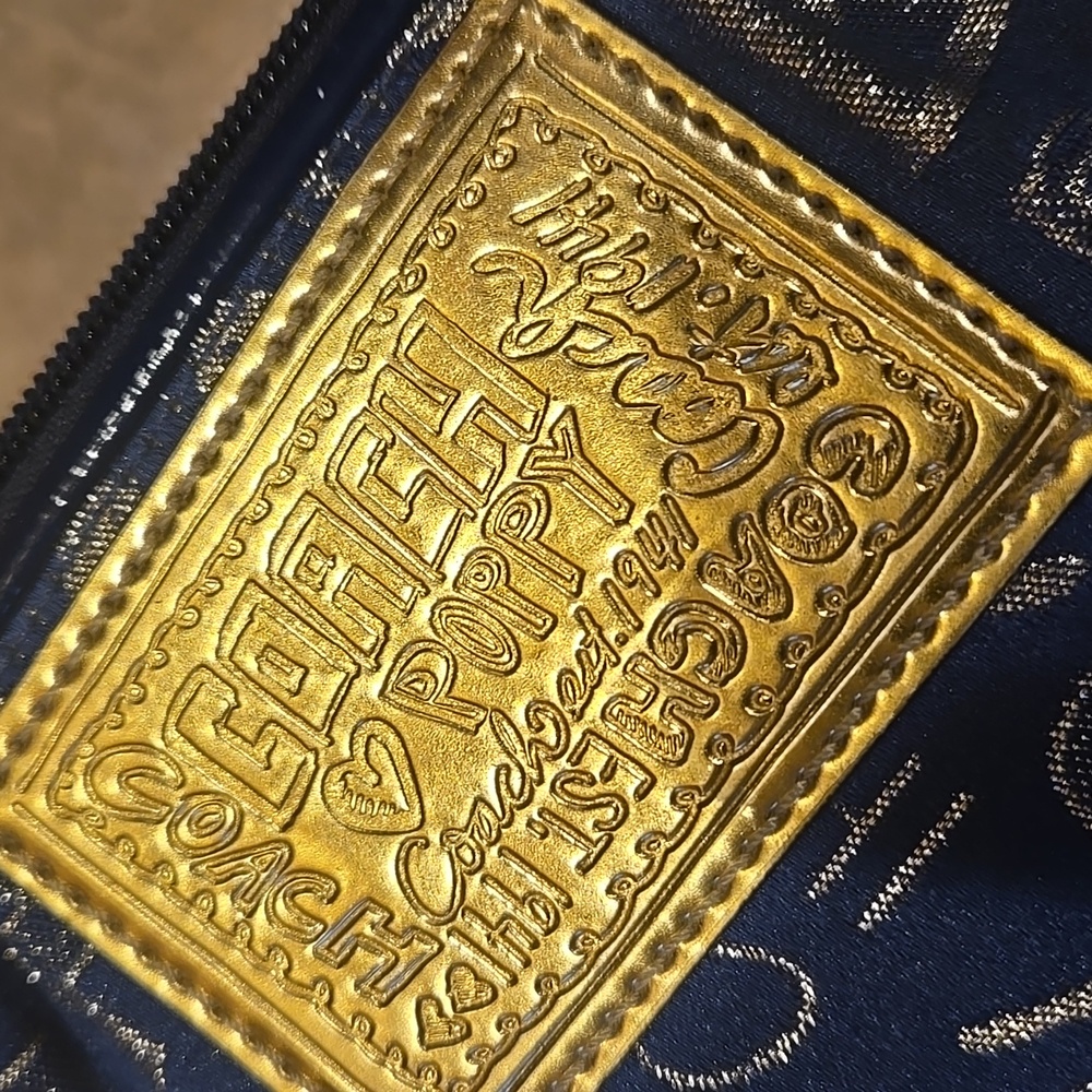 Coach Poppy Denim Dark Blue/Golden Shimmer Zipper Wristlet - Picture 10 of 10